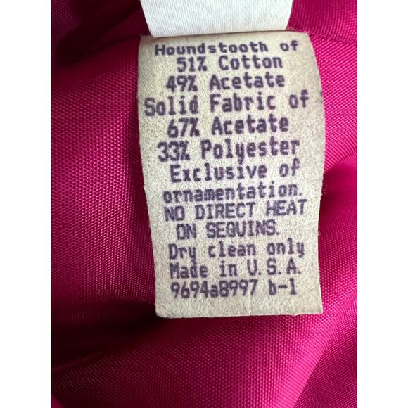VINTAGE Karen Lawrence Black Pink Houndstooth Sequin Dress Blazer Set 4 VTG USA - Picture 9 of 10